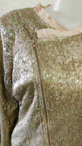เสื้อคลุมแขนยาวทอง เลื่อมสองหน้า เงิน+ทอง ซิปหน้าเฉียงแยกได้ สีทอง Size L (อก 42") ถูกใช้