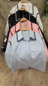 Elizabethgrosir1 Embroidered Fashion Shirt Cotton Import Premium Baju Kerja Kantoran Kemeja Wanita Mewah (6027)