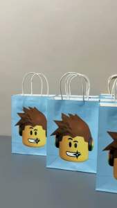 MaxinePartyCrafts 1PC Roblox Light Blue Theme Paper Loot Bags Birthday Gifts Size 15x8x21 cm