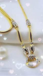 สน้อยคอขั้วบัวห่วงไหหลำประดับเพชรสวิสหุ้มทองคำแท้หนาพิเศษ ยาว 24“