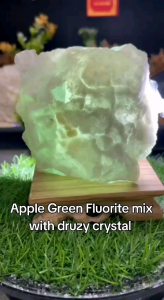 Apple green fluorite mix with clear quartz drusty crystal