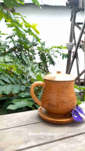 Cangkir / Gelas Kayu Jati Premium — Custom Grafir Souvenir Elegan Food Grade dan Finishing Halus