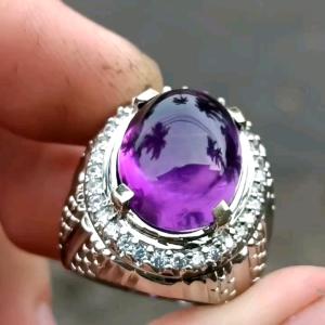Cincin Batu Akik Asli Kecubung Ungu Kalimantan Super Mewah
