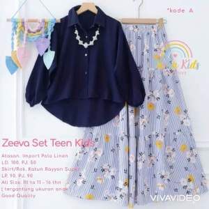 Setelan Blus dan Rok Zeeva Set Teen Kids by Fasha Setelan Baju Muslim Anak Model Terbaru Set Rok Anak Remaja Perempuan Bahan Katun Rayon Premium Oneset Anak Usia 11-16 Tahun