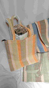 Shoulder Tote Bag  TW250 Tas Bahu Wanita Motif Strip Simpel Modis