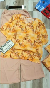 Bộ dài phối ống xuông trung niên cổ tim vải mango xịn