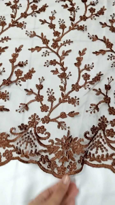 BAHAN KAIN TILLE BORDIR KHUSUS COKELAT MAHOGANY