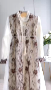 Sharlika Dress Gamis Pesta Muslimah Premium | Inner Jersey Tile Dot + Outer Tile Bordir Chantilly | Dress Kondangan Elegan Free Belt