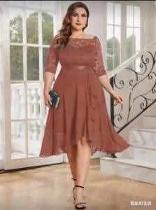 Melody Plus Off Shoulder Floral Lace Half Sleeve Ruffle Hem Prom Party Swing Dress Autumn Dress Fall Dress For Wedding Guest Graduation Dinner