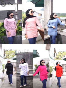 KAOS WANITA SEMI TUNIK TANGAN KERUT JUMBO FST COMBET 20s REAL PICT 100%