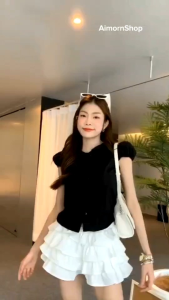 AimornShopp เสื้อคอปก ลายสก๊อตทรงแขนตุ๊กตาน่ารักมาก เกาหลีเกาใจสุดๆ