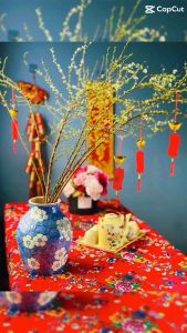 Khăn Trải Bàn Hoạ Tiết Hoa Đào Truyền Thống