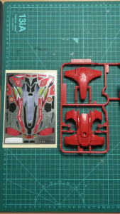 Tamiya Mini 4WD Dancing Divine Doll Cowl with Sticker MA Chassis. Red plastic parts decals.