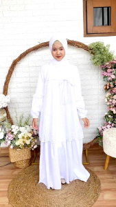 GAMIS ANAK REMAJA AND MOM MELVA BY CUTETRIK TERBARU GAMIS PUTIH KOMBINASI BROCCADE SIMPEL CANTIK GAMIS UMROH ANAK DAN DEWASA IBU SIMPEL CANTIK