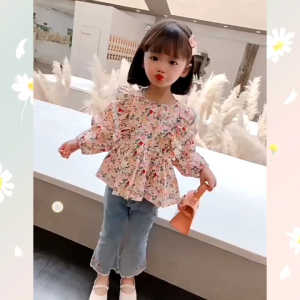 1-5Tahun Baju Setelan Anak Perempuan Terbaru / Stelan Bunga Celana Panjang Kemaja Panjang Anak Perempuan Import