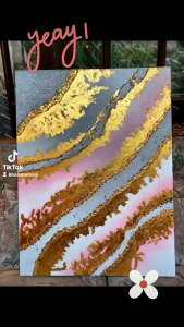 Lukisan Abstrak modern teksturelukisan bunga gold abstrak