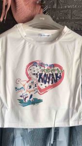 เสื้อครอป สีขาว ลายการ์ตูน ผ้าคอตตอน แขนสั้น คอกลม น่ารักมาก