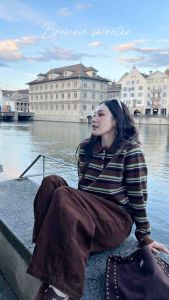 Brownie sweater สเวตเตอร์น้ำตาล - เขียว สไตล์เสื้อ polo ผ้าทอไหมพรมอย่างดี