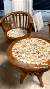 Dua Kursi Teras Dan Meja Furnitur Outdoor Ksyu Jati Ukiran Jepara Grade B