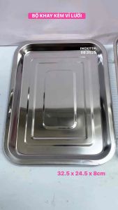 BỘ KHAY CHỮ NHẬT KÈM RỔ LƯƠI INOX
