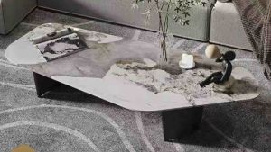 Bàn trà đơn Sofa phòng khách mặt đá hình học ARROW với chân kim loại tam giác sơn tĩnh điện sang trọng BT-18