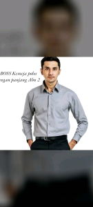 Kemeja Pria Abu-abu BOSS Polos Lengan Panjang Regular
