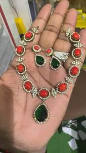 Coral stone Necklace set with matching earrings