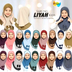 Tudung Sarung Instant LIYAH BOW (2Y-7Y) Chiffon Scuba Awning Budak Kids Hijab Plain Lazy Kids Perempuan