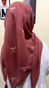 Hijab Paris Bordir Pita Kupu-Kupu Elegan - Warna Pastel Premium