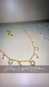 Isyana Crystal Pearl Necklace Kalung Rantai Mutiara Kristal Hijab Friendly