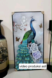 Lukisan Burung Merak Original Hand-painting Dekorasi Dinding Rumah Kantor Lounge Modern