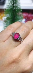 ธนาภรณ์✨แหวนเงินแท้ พลอยทับทิมหลังเบี้ย สีชมพูน่ารัก พลอยแท้100%(GSH1036)