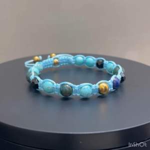 CW Manila - JEWELS Collection - 8mm Braided Bracelet - Turquoise Jasper and Lapis Lazuli with Faceted Zircon Spacers - Adjustable