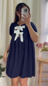 Frenchy Womens Bow Accent Puff Sleeve Loose Coquette Babydoll Dress Outfits Women