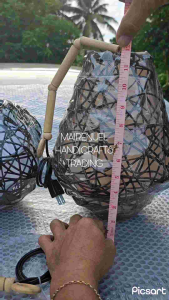 Black woven hanging lamp with bamboo handle tropical indoor ceiling light.