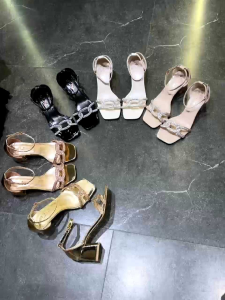 DS 558-25 CHAIN PATTERN RHINESTONE STRAP HEELS FOR WOMEN