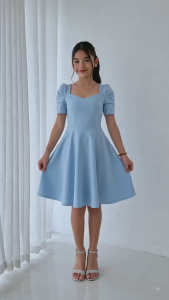 Athena Kids Puff Sleeve Dress 4-6 and 7-10 y/o Square Neck Flared Crepe Fabric