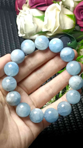 (Certificate) 100% Natural High Grade Aquamarine bracelet 14mm + (证书)100%纯天然冰润海蓝宝手串 14mm +