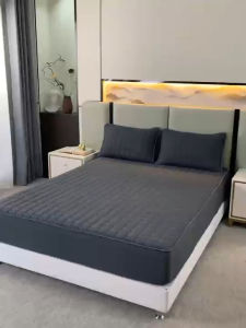 ชุดผ้าปูที่นอนเสริมใย แบบหนานุ่ม ผ้าปูกันไรฝุ่นสีพื้น มีขนาด 3.5/5/6ฟุต พร้อมปลอกหมอน