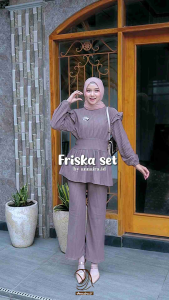 NEW FRISKA SET - SETELAN WANITA MUSLIM POLOS BAHAN KNIT CANTIK PINGGANG FULL KERUT BY ANNAIRA.ID