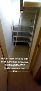 Loft bed with shelf +mattress customize singapore for helper room/store room/bomb shelter/unity/helper room