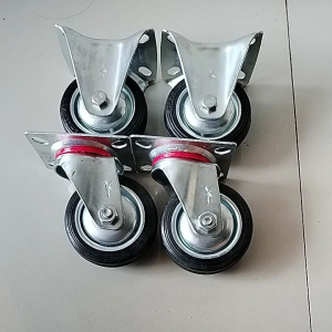 Paket Roda 3 Inci Karet Hitam 2 Hidup & 2 Mati - Roda Troli Set 4Pcs