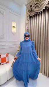 Alodia Dress Hijab Set Gamis Ceruty Polos LD 110cm PJ 137cm Resleting Depan Busui