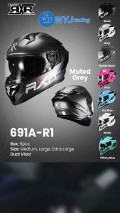 RXR 691A-R1 DUAL VISOR FULL FACE HELMET WITH ICC (BPS) SIZE 59-60CM 62-64CM LARGE & XL