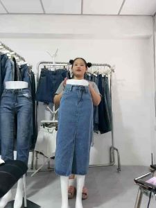 Beautified กระโปรงยีนส์ ผ่าหน้า เอวสูง S-3XL