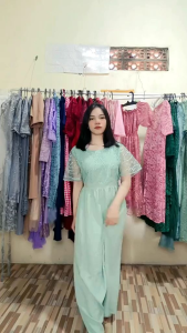 Long Dress Tulle Mutiara Mix Moscrepe Dress Natal dan Kondangan Untuk Orang tua Gaun Simple Berkelas