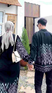 MARLINE DRESS TENUN RAVEN BLACK SET COUPLE RAYA TERBARU