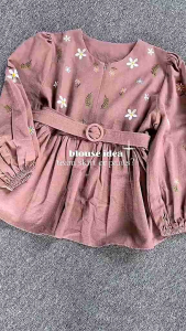 TIARA BLOUSE / LILY BLOUSE - ATASAN WANITA BAHAN POLO LINEN BORDIR BUNGA DAISY - BLOUSE TALI PINGGANG REMAJA LUCU KEKINIAN vintage Linen Muslim korean
