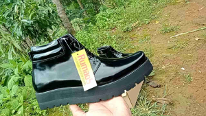 Sepatu Dinas PDH Kantoran Outsole Tebal 4-5 cm Hitam Kilap