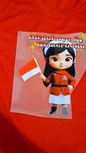 Stelan Baju Kaos Motif Gambar 2 HUT 17 AGUSTUSAN Oblong Lengan Panjang Anak Perempuan Atasan Usia 1-13 Tahun